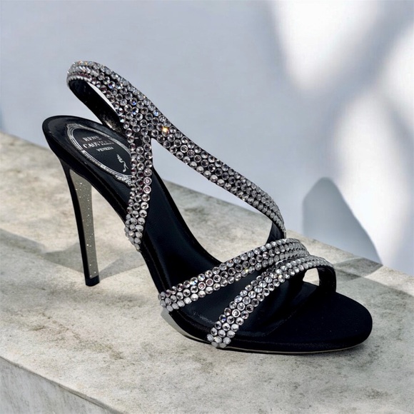RENE CAOVILLA Juniper 100MM Studded Satin High-Heel Sandals